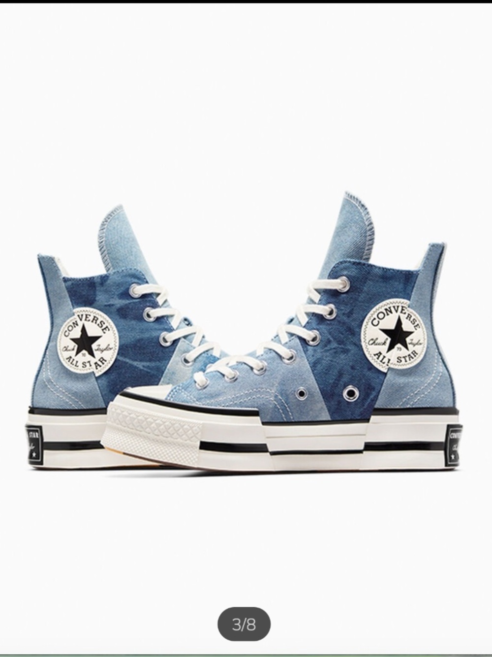 NEW Chuck 70 Plus Distressed Denim Converse Denim Patchwork High Top - 10 W 8 M - Picture 9 of 13